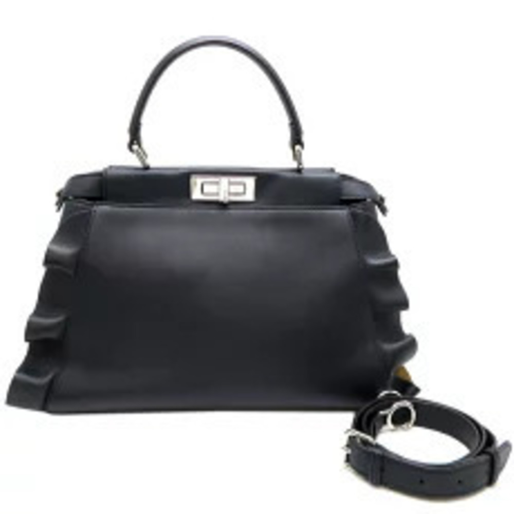 Fendi Peekaboo Wave Handbag Leather Navy Blue